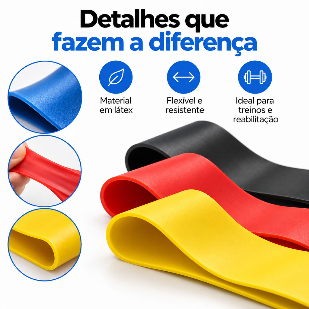 Kit 5 Faixas Elástica de Resistência Mini Band para Treino Yoga Pilates Treino Academia Musculação · foto 2