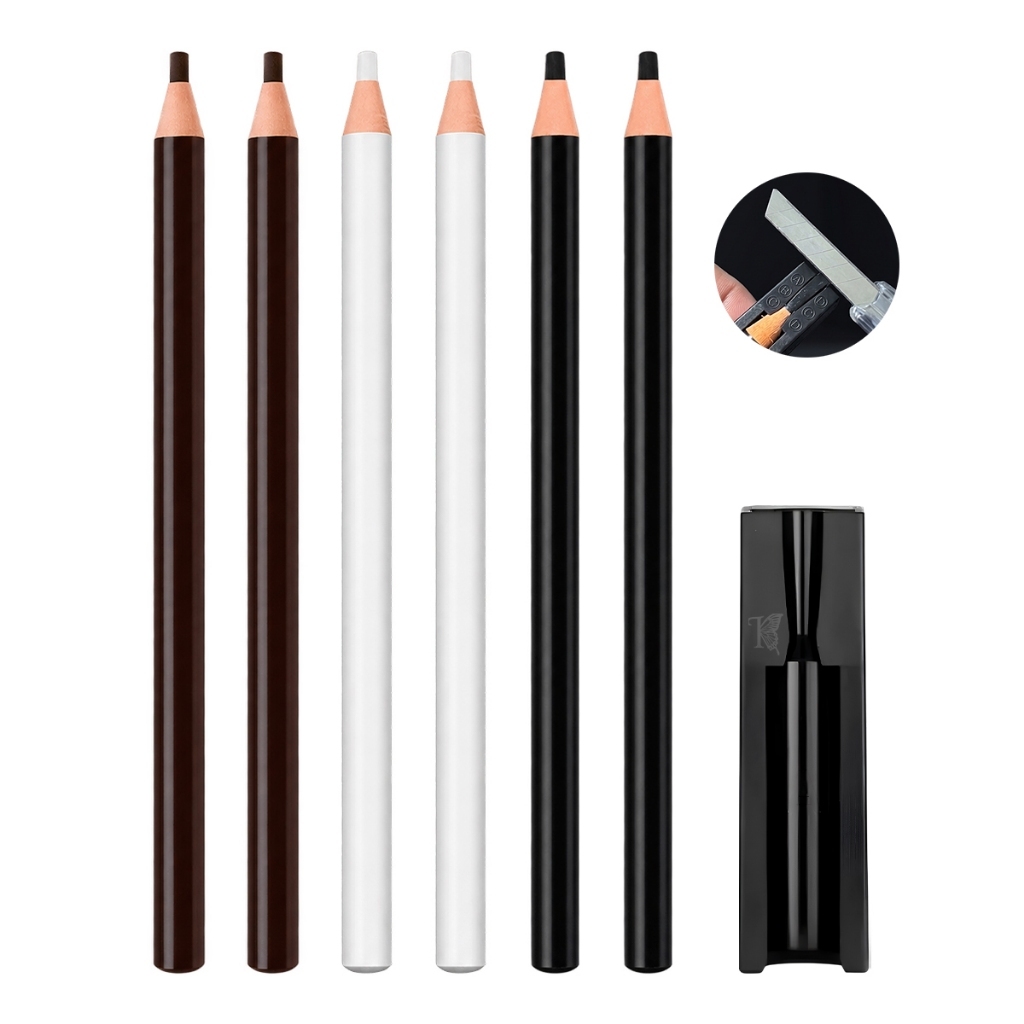 Lápis Dermatográfico Marrom Preto Branco + Apontador para Design de Sobrancelha
