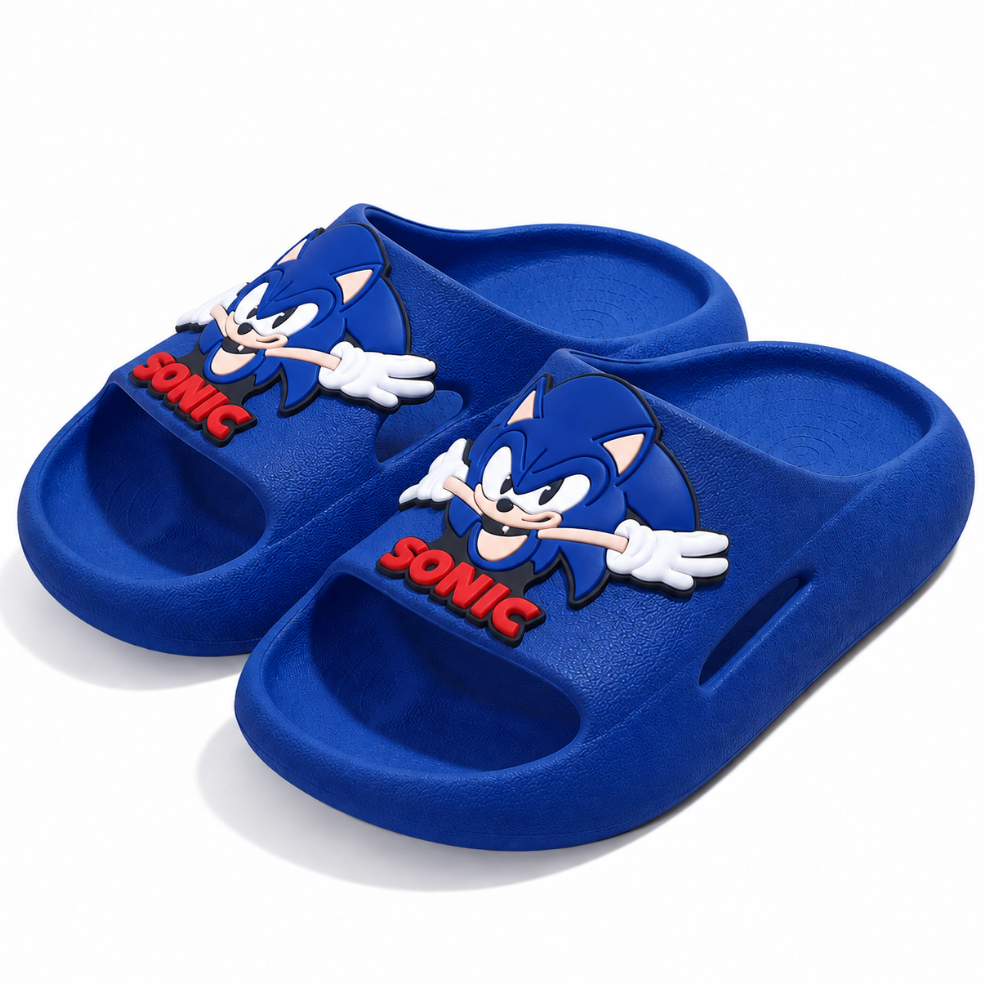 Chinelo Nuvem Infantil Masculino do Sonic Leve e Confortável Slide de Menino Escolar