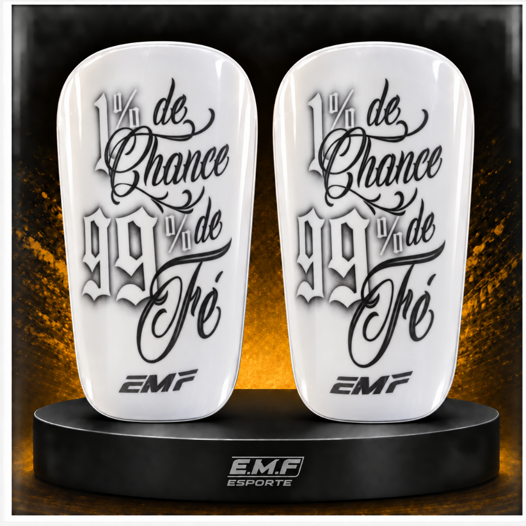 Caneleira Personalizada 1% de Chance 99% de Fé – Futebol e Futsal | E.M.F Esporte