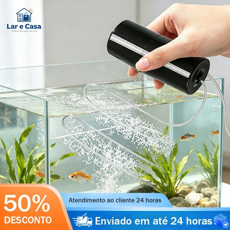 Bomba Oxigenadora USB Silenciosa Portátil, Filtro de Esponja para Aeração do Tanque de Peixes e Aquário