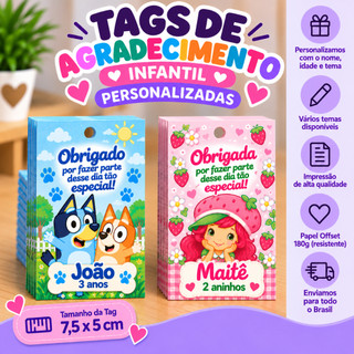 Tag de Agradecimento Personalizada Infantil Aniversário Festa 7,5x5 cm Lembrancinha