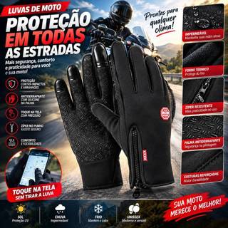 Luvas de Motociclista Unissex Térmicas Impermeáveis, Luva Ciclismo Compatível com Tela Táctil Touchscreen