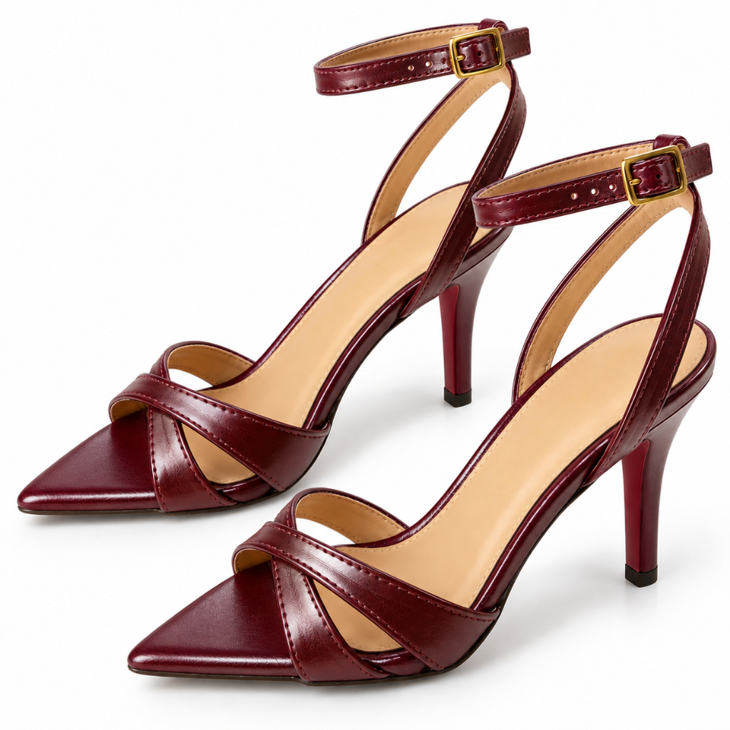 Sandália Feminina Salto Alto Fino 10 cm Bico Folha Tiras Elegante Festa Social