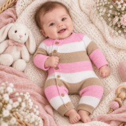 Macacão bebê Tricô Olie rosa