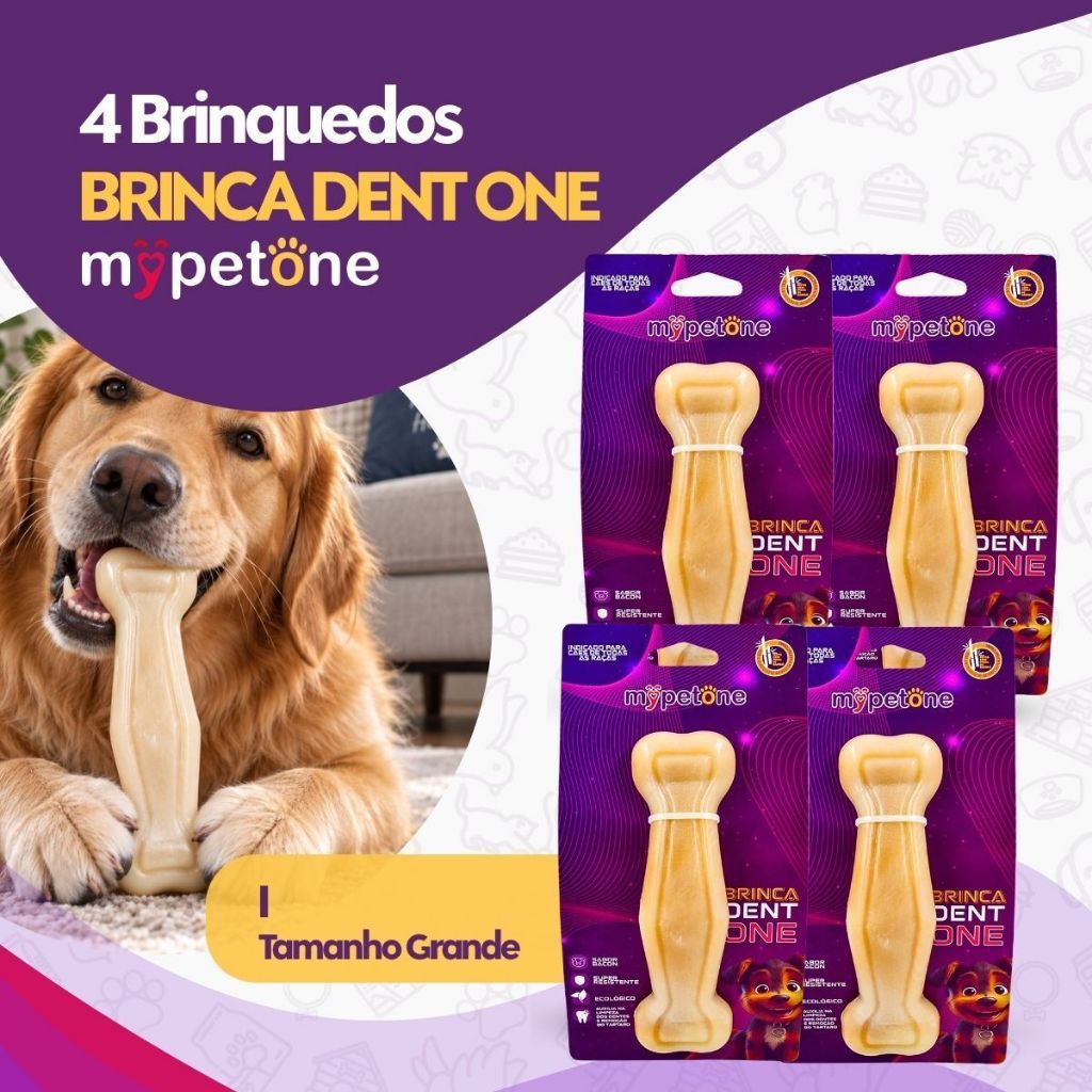 Kit 4 Brinquedo Osso Bamboo Brinca Dent One Sabor Bacon - I - Grande