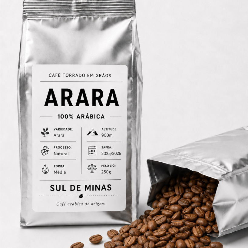 Café Especial Grãos ou Moído 250g Torrefação Artesanal Arara Catuaí Vermelho Mundo Novo Arábica Premium Sul de Minas