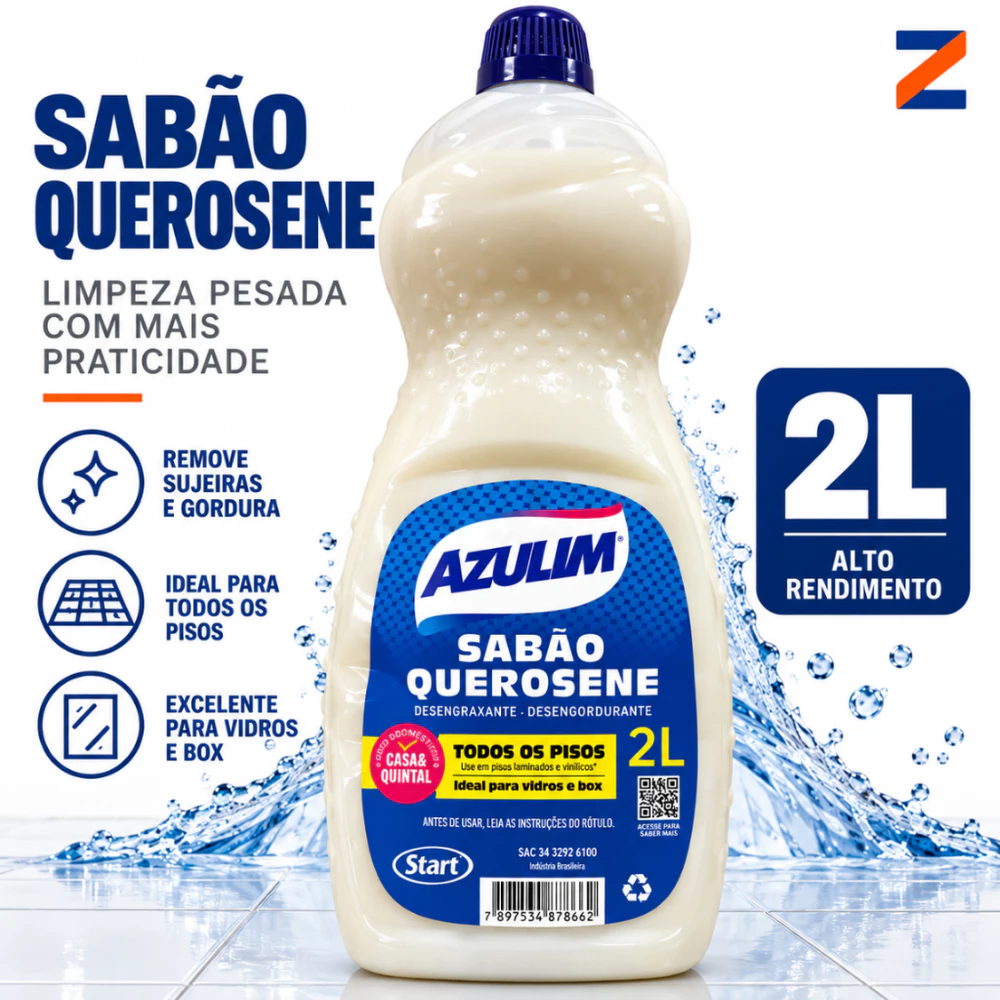 Sabao Querosene Limpeza Pesada Desengordurante Pisos Blindex Vidros Laminados Azulim