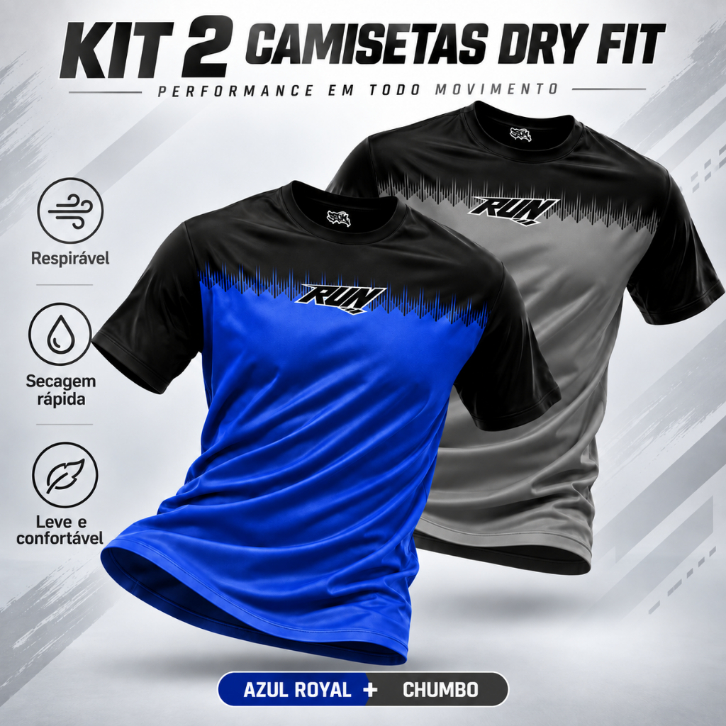 Kit 2 Camiseta Dry Fit Masculina Manga Curta Academia Treino Corrida Crossfit Musculação