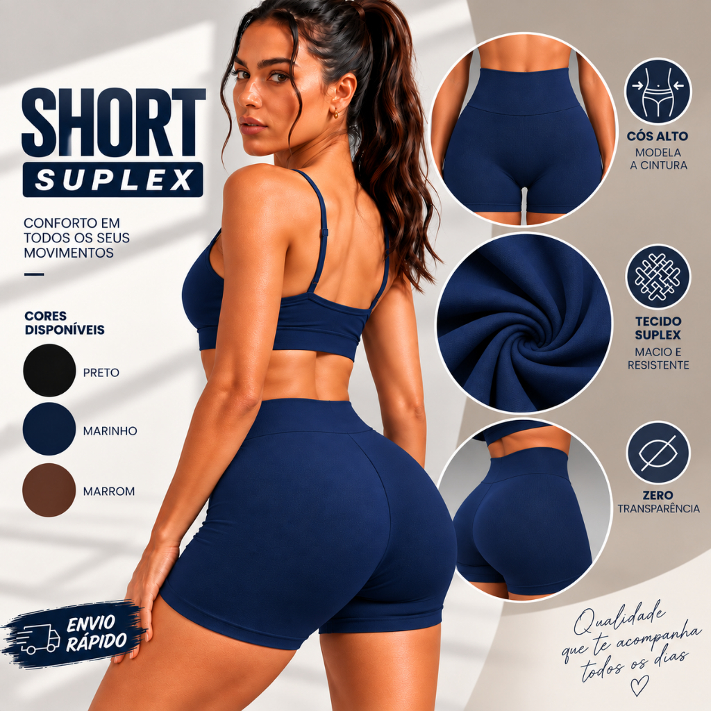 Short Feminino Fitness Suplex Cintura Alta Academia Zero Transparência Confortável Bermuda Academia