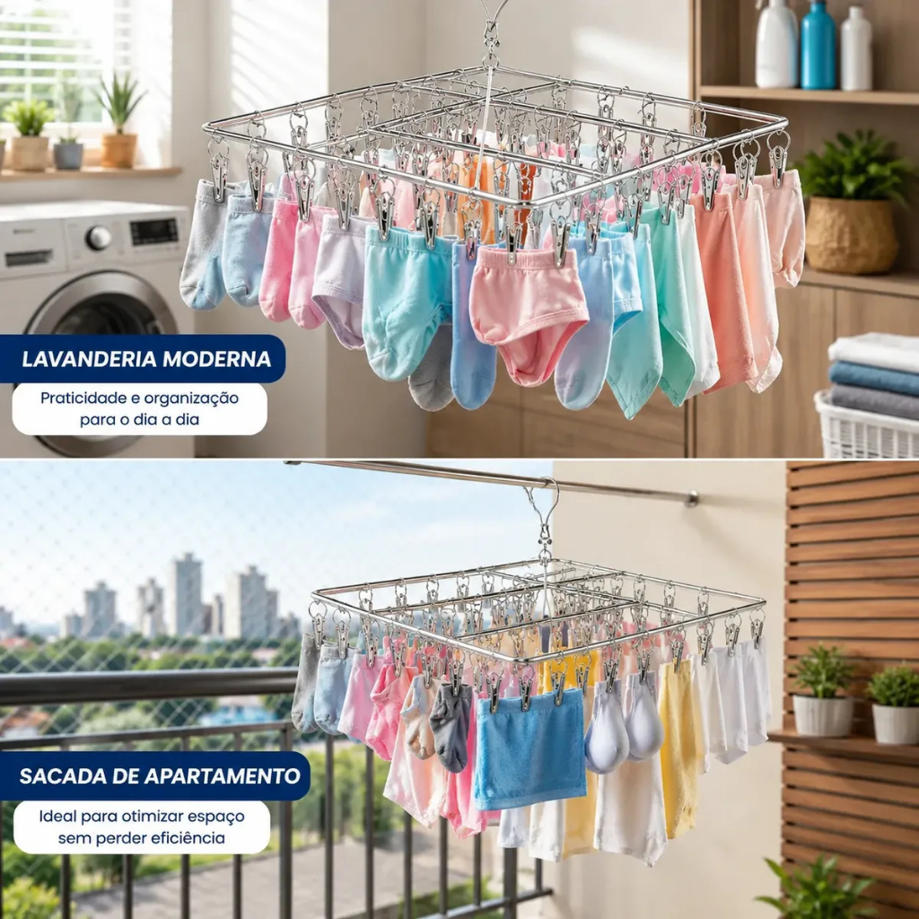 Varal Aço Inox Suspenso Meias Calcinha e Roupa Intima Apartamento Lavanderia -40 Prendedores — imagem 2 de 2