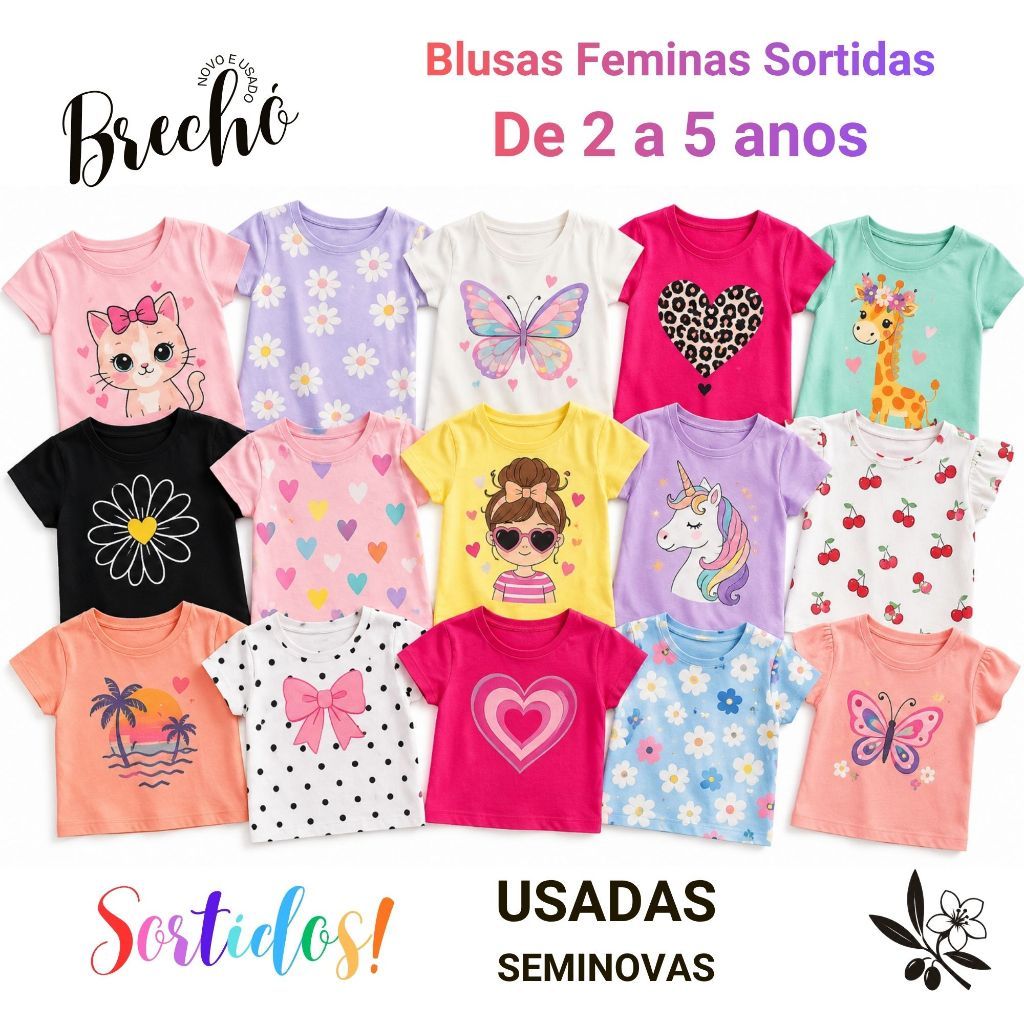 3 Blusa INFANTIL Feminino e Masculino SEMINOVA SORTIDO- Brechó Economia - 2 a 5 anos