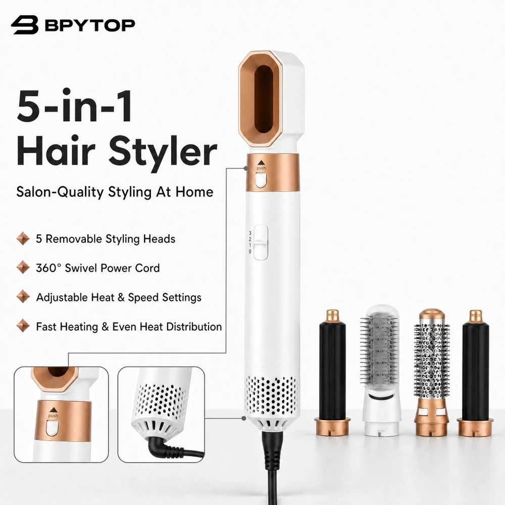 Escova Secadora 5 em 1 Modeladora Profissional Alisadora de Cabelo Anti Frizz BPY TOP