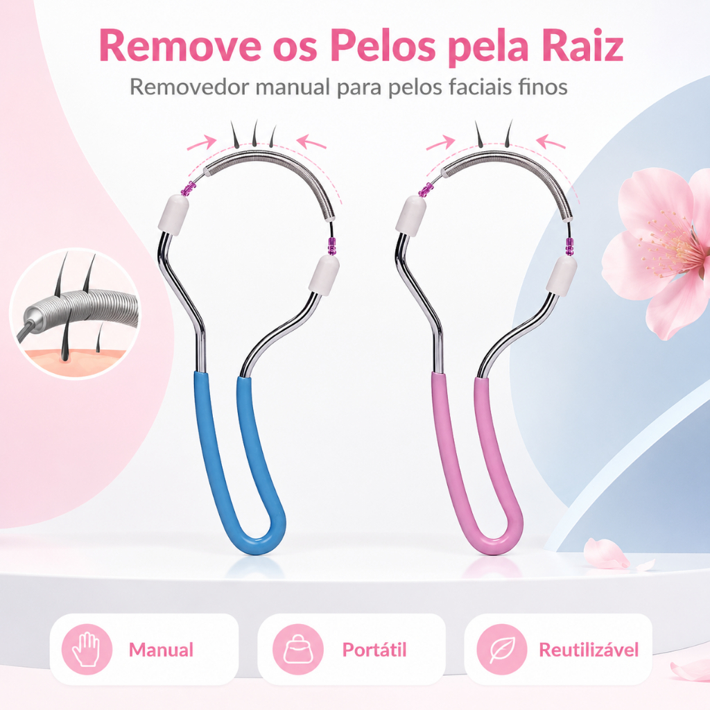 Depilador Facial Manual DENDI Removedor de Pelos Feminino com Mola de Metal Azul/Rosa 11,2x5cm