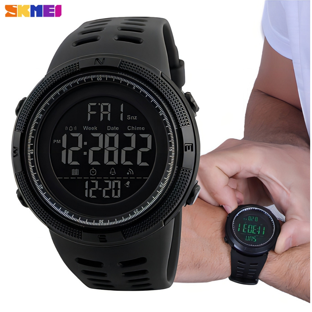 SKMEI 1251 Relógio esportivo digital masculino com visor LED grande e design à prova d'água