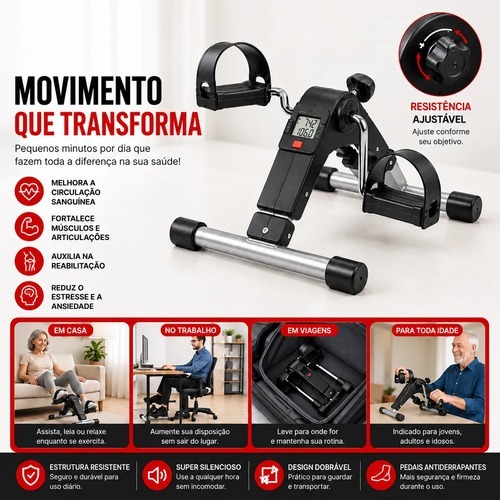 Mini Bike Ergométrica Para Pernas e Braços Fisioterapia Cicloergômetro Pedalinho Com Monitor LCD