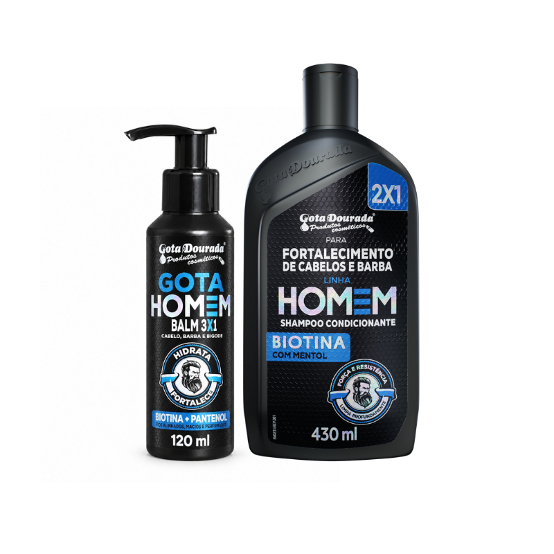 Kit Masculino Shampoo Homem 430ml + Balm 120 ml Gota Dourada