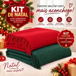 Kit 2 Mantas Sofá Natal Verde Vermelha 2,10x1,20m