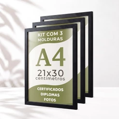 Kit 3 Moldura Para Quadro A4 21x30 Cm Quadro Para Certificado A4 Diploma Quadro De Fotos Parede