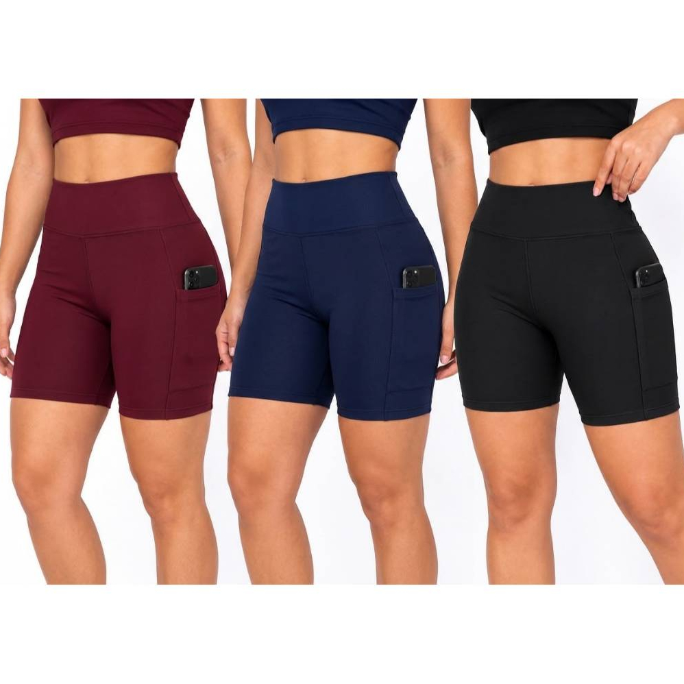 Short Legging Fitness Academia Corrida Ciclismo Treino Cós Alto com Dois Bolso Lateral Tecido Grosso Zero Transparência