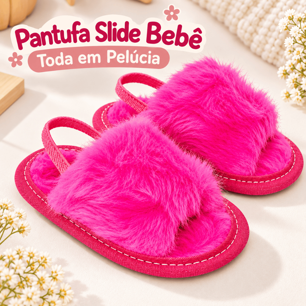 Pantufa Bebê Menina de Pelúcia solado Emborrachado antiderrapante (Auxilia primeiros passos)