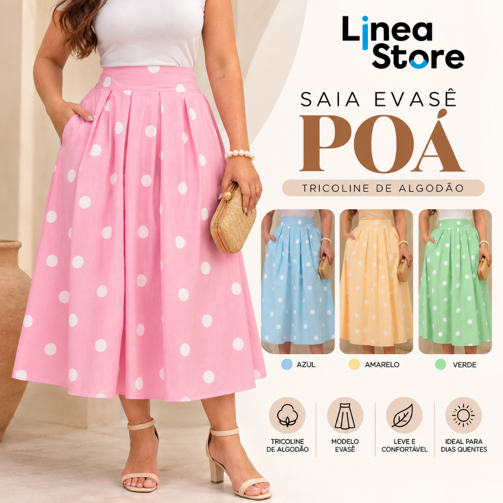 SAIA EVASÊ POA TRICOLINE ALGODAO TENDENCIA VERAO 2027 ELEGANTE e ATEMPORAL
