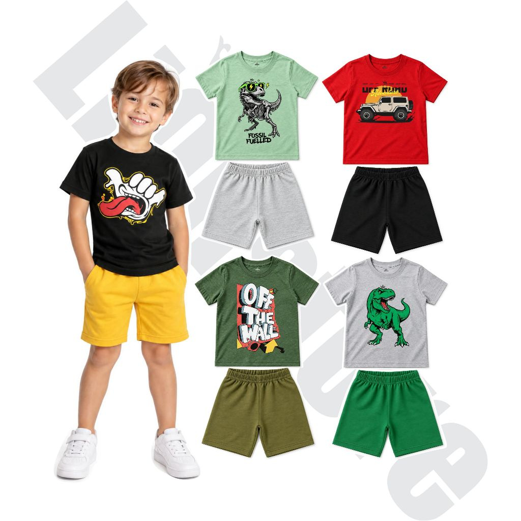 Kits com 4, 3 ou 2 Conjuntos Sortidos Infantil Masculino Camisa + Shorts Roupa Menino Verão Confortável