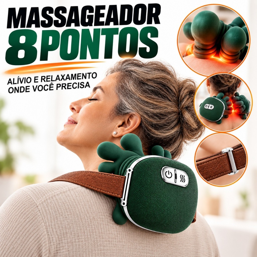 Massageador Cervical Portátil 4D com Aquecimento para Ombros Pescoço e Costas