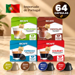 Kit 64 Cápsulas Importadas Bicafé Cafés e Lácteos Compatível Com Máquinas Dolce Gusto