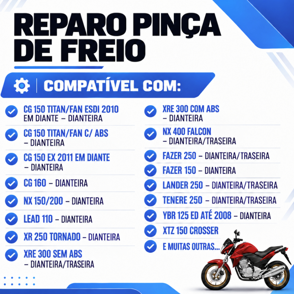 Kit Reparo Pinça Freio Moto Borracha Sanfona Foguete CB300 Twister Titan Fan Bros XRE Fazer Lander — imagem 2 de 2