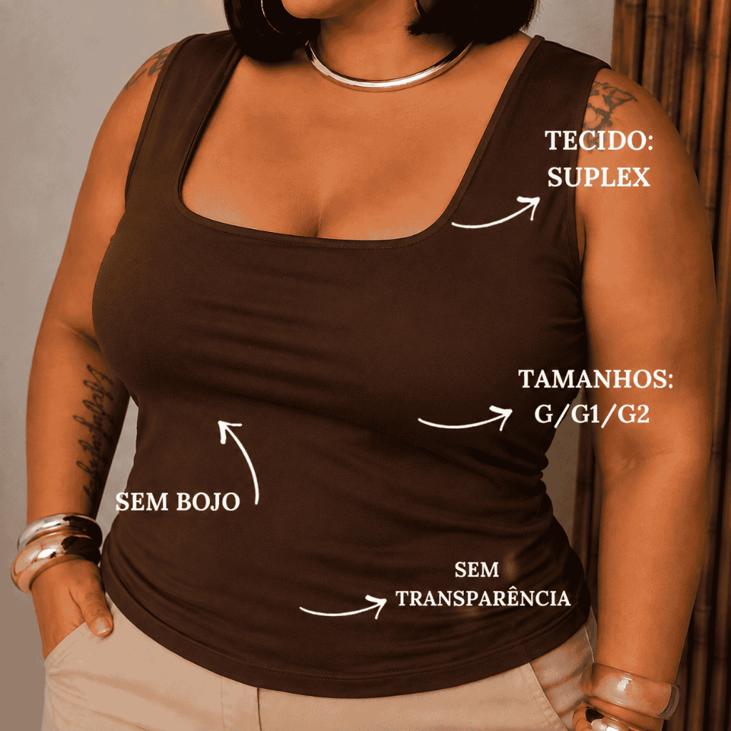 KIT Blusas Femininas Regata Decote Quadrado Reto Suplex Verão Moda Básica Elegante Tendência Blogueira