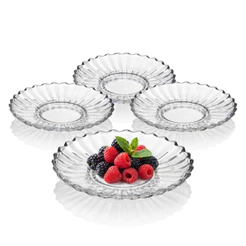 Jogo 4 Pratos de Sobremesa Wolff Geneva Cristal 16cm Texturizado para Doces Bolo Torta Frutas Mesa Posta Chá Café Chique