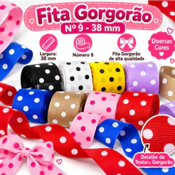 Fita Gorgorão Nº 9 38mm Poá Bolinha para Laços Artesanato – 10m ou 20m
