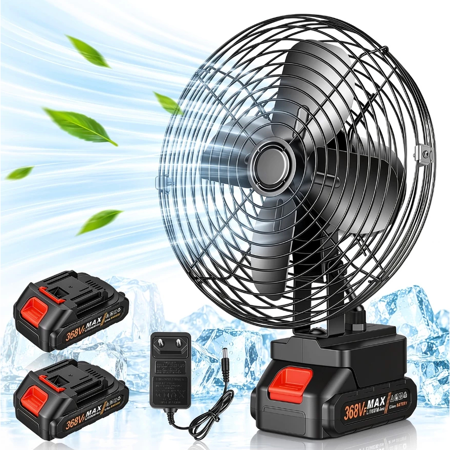 Ventilador Portátil Recarregável 48V 30W com 2 Baterias 7500mAh Ajustável Camping e Emergência