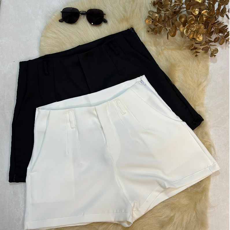 Kit 2 Shorts Alfaiataria Feminino Cintura Alta Com Pregas Estilo Elegantes