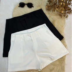 Kit 2 Shorts Alfaiataria Feminino Cintura Alta Com Pregas Estilo Elegantes