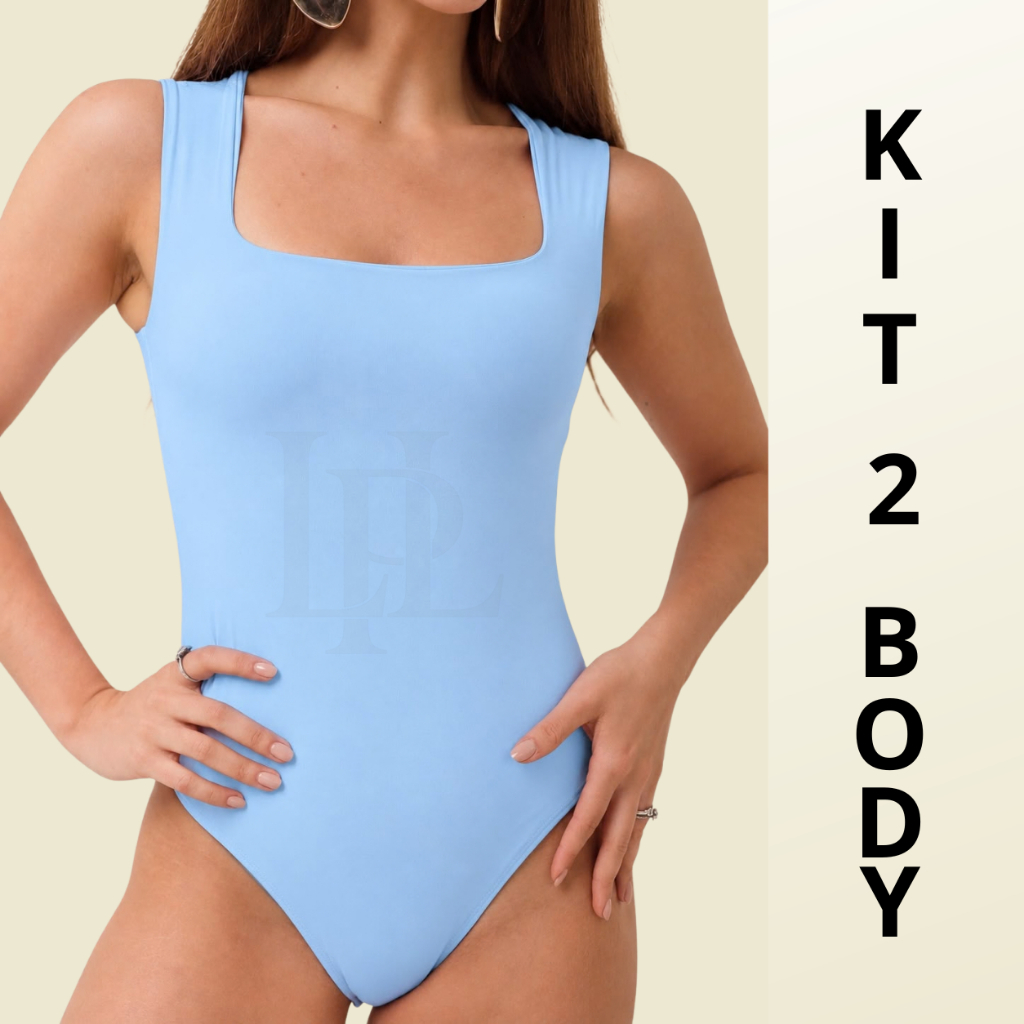 Kit 2 Body Feminino Decote Quadrado Alça Larga Suplex Com Forro Collant Bori Tendência Moda Blogueira Casual P M G GG