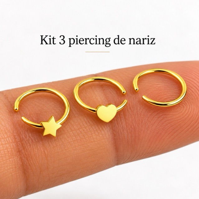 Kit De Piercing De Nariz 3 Unidades Banhado a ouro 18K Envio Imediato