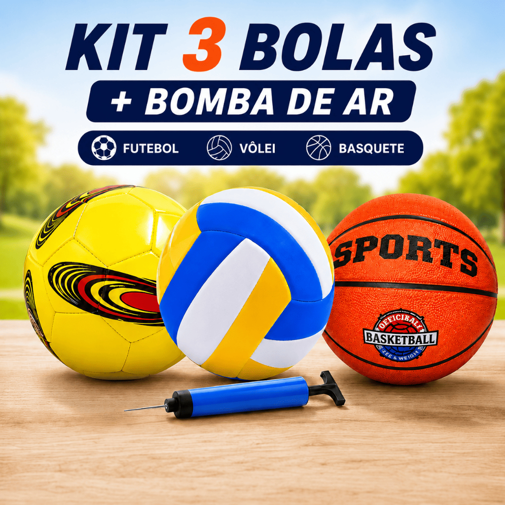 Kit Bola de Futebol Vôlei Basquete com Bomba para Praia Campo ou Quadra Envio Entrega Rapida