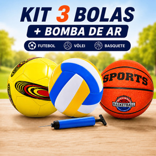 Kit Bola de Futebol Vôlei Basquete com Bomba para Praia Campo ou Quadra Envio Entrega Rapida