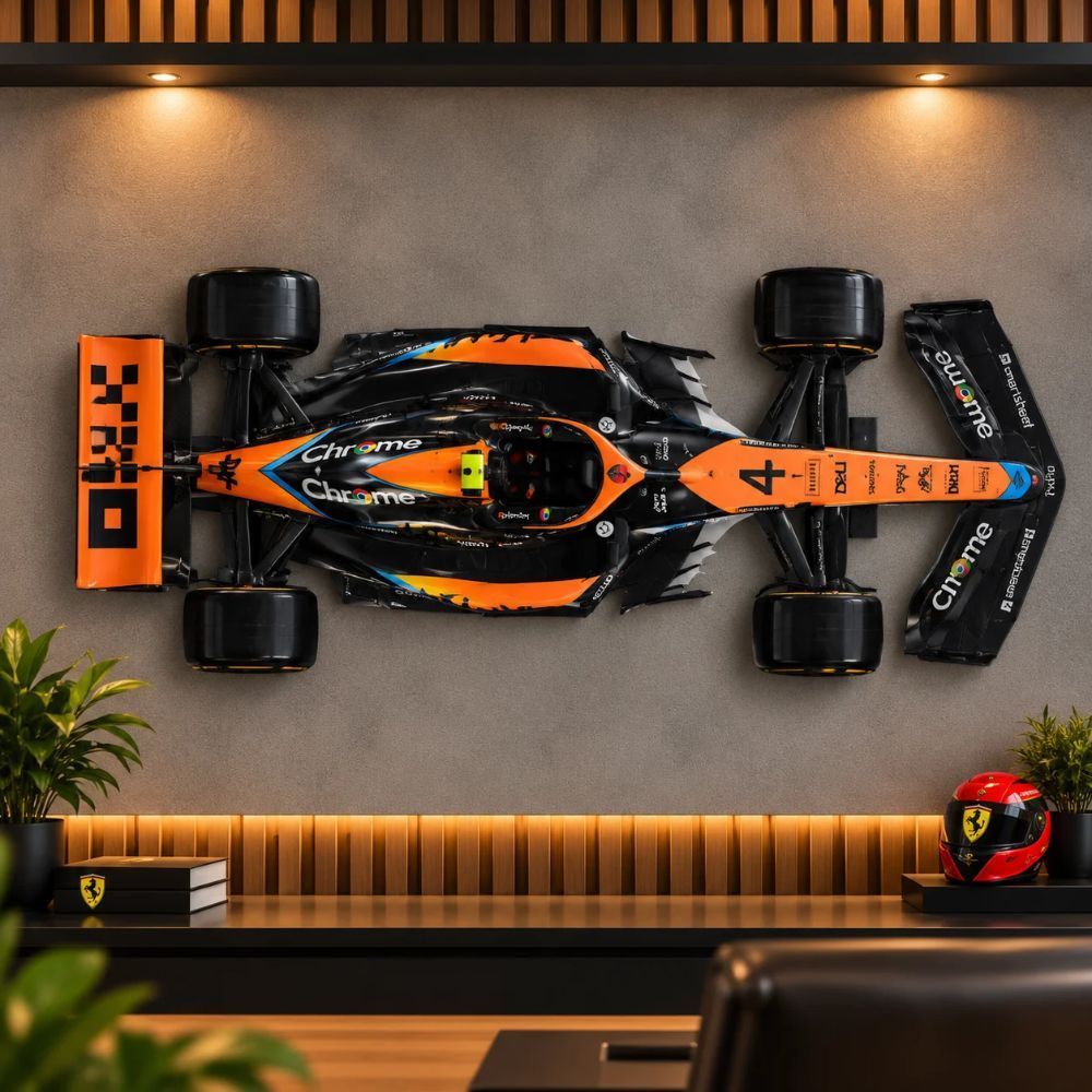 Quadro F1 Mclaren 88x31cm Mdf Uv Lando Norris Decorativo grande para parede decoração Premium