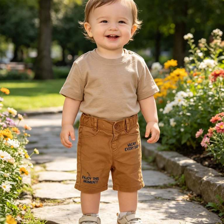 Bermuda Infantil Masculina, Sarja (Brim Color) Lycra, Caramelo, Tam: 2, Marca: Dmbauer