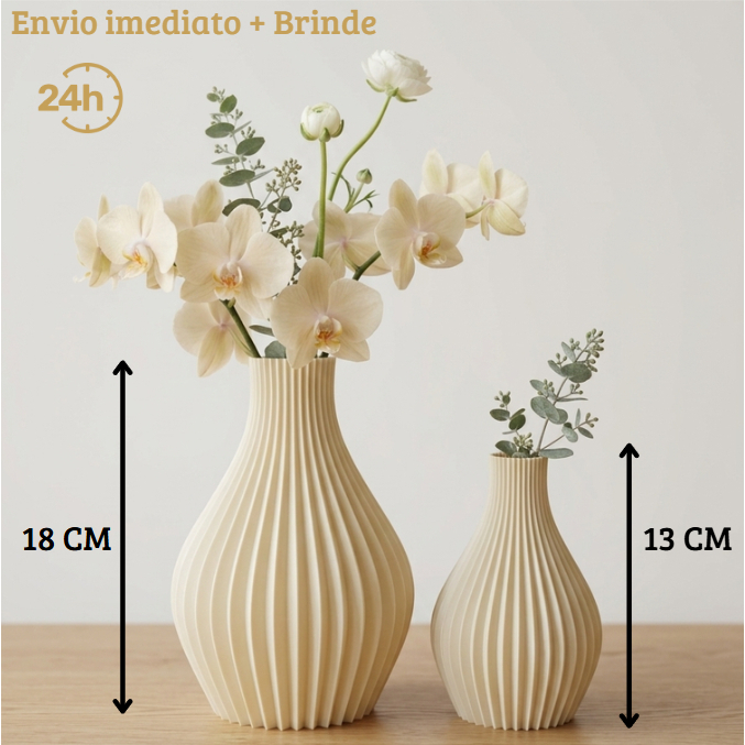 Kit 2 Vasos Decorativos Modernos Canelados | Enfeite Sala Estante Home Decor Mesa Centro