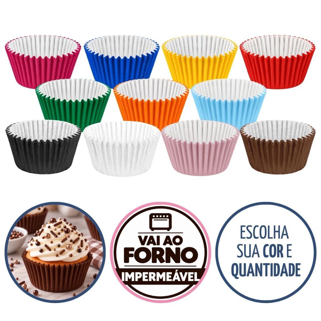 Kit Forma de Cupcake Papel Air Fryer Descartável Forneável Antiaderente Impermeável Branco Preto Marrom Colorido Festa