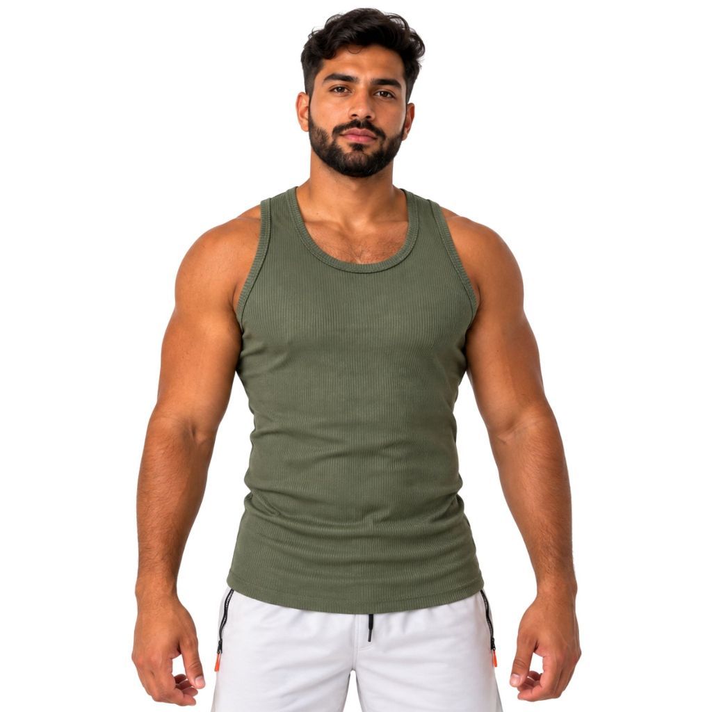 Regata Americana Masculina Básica Canelada Slim Treino Academia e Casual