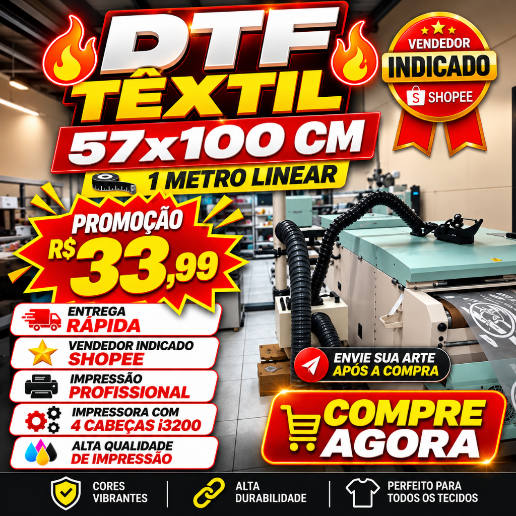 DTF Têxtil 1 Metro Linear 57x100cm – Impressão de Alta Qualidade e Envio Rápido