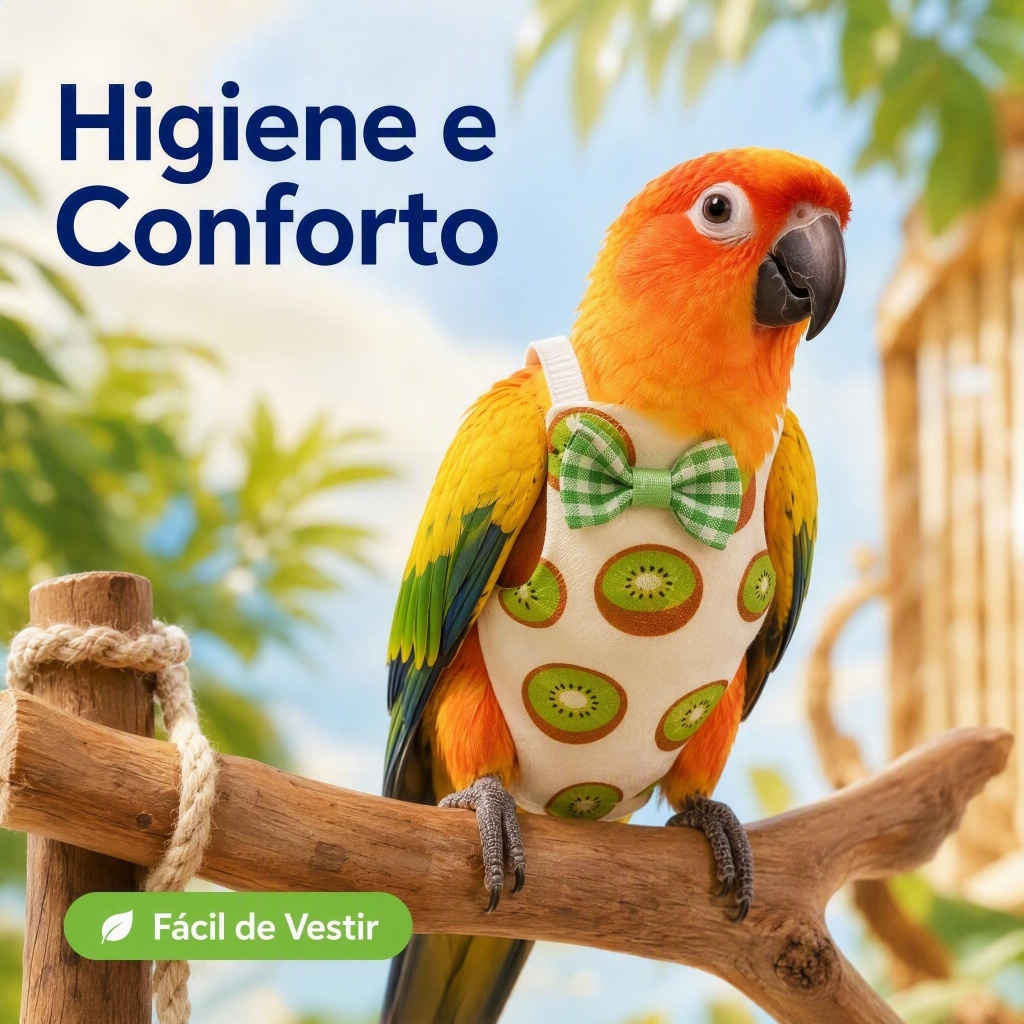 Fralda ajustável para aves evita sujeira fora da gaiola