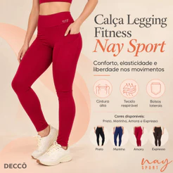 Calça Legging Confortável Nay Sport Com Bolso Lateral Elasticidade Fitness