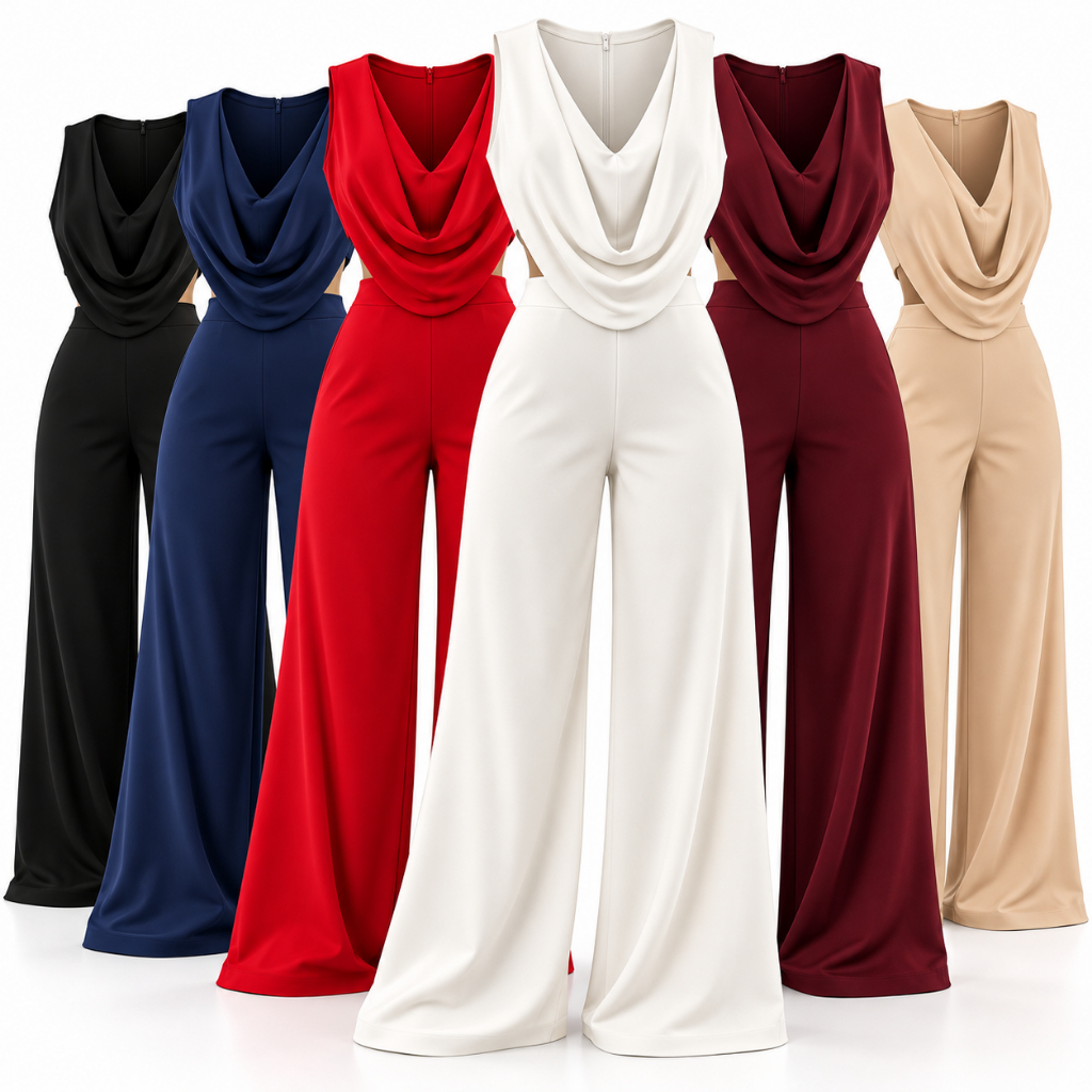 Macacão Pantalona Feminino Social Alfaiataria Degade Gola Boba Forrado Elegante Luxo