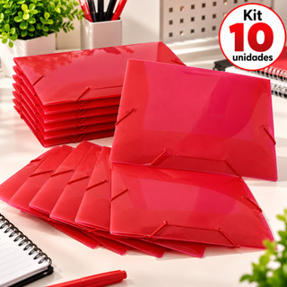 Pacote 10un Pastas Aba Elástico Plástico PP Mini Tamanho Metade A4 18x24,5cm ACP Resistente Leve Organizar